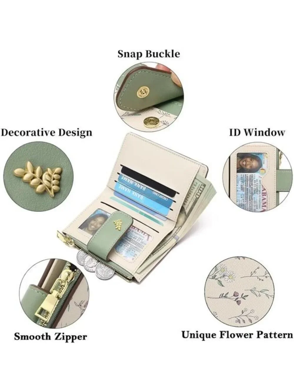 Small Womens Wallet RFID Leather Bifold Zipper Credit Card Holder Purse